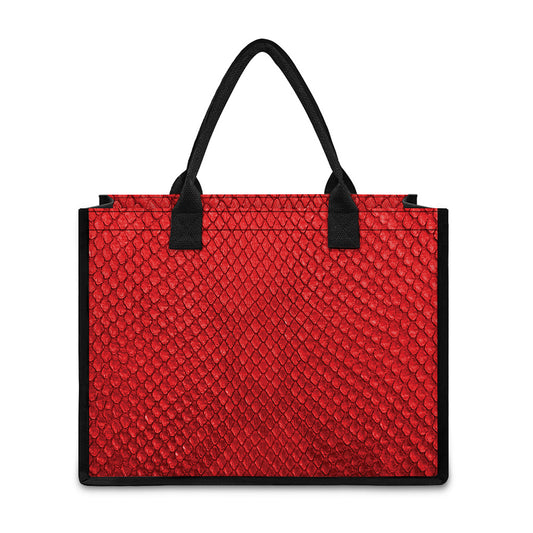 Red Python Snakeskin Print Canvas Tote Bag