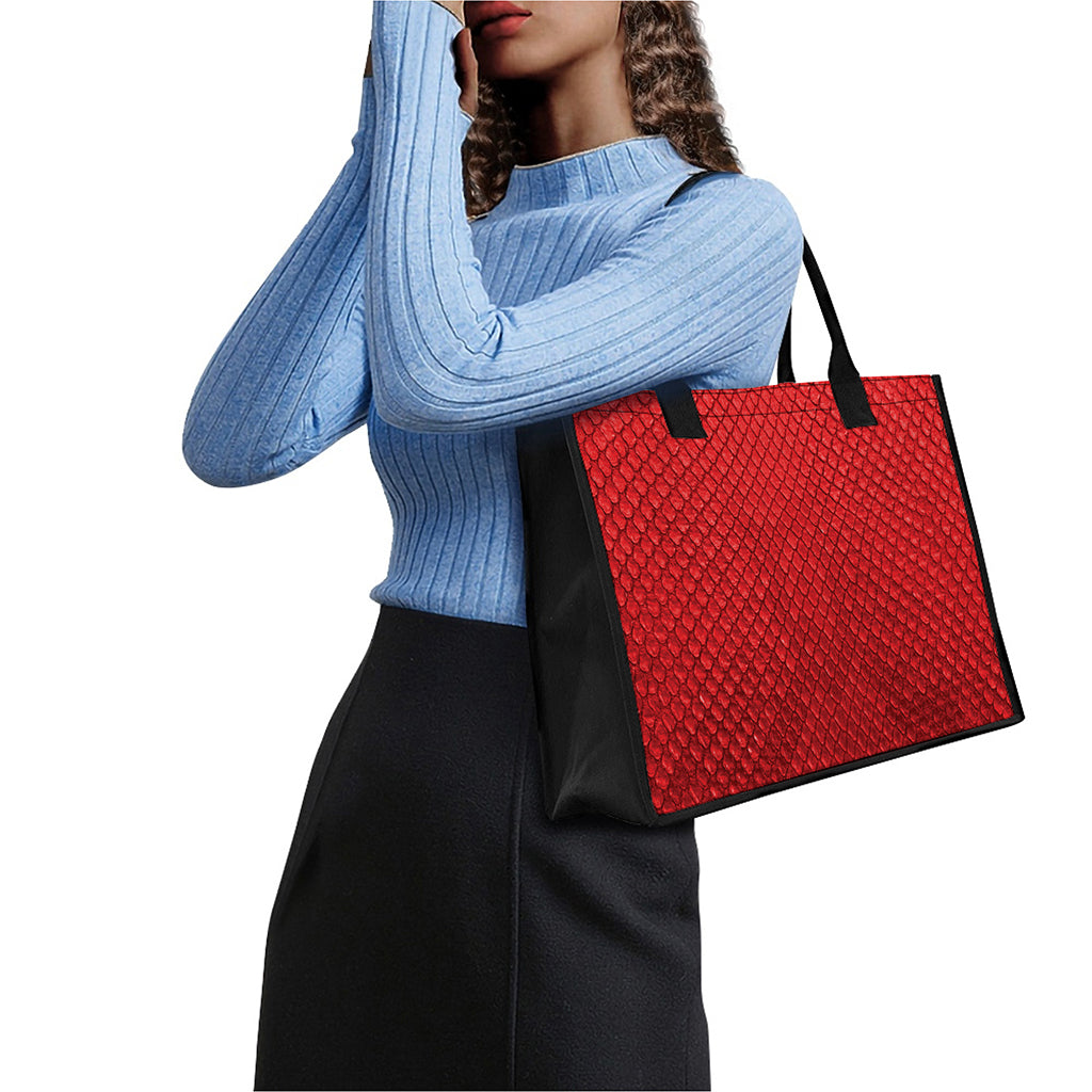 Red Python Snakeskin Print Canvas Tote Bag