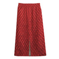 Red Python Snakeskin Print Cotton Front Slit Maxi Skirt