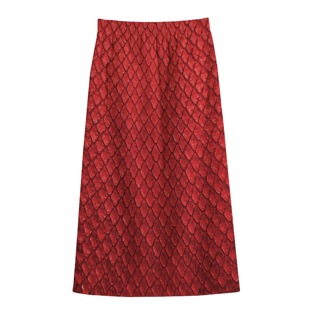 Red Python Snakeskin Print Cotton Front Slit Maxi Skirt
