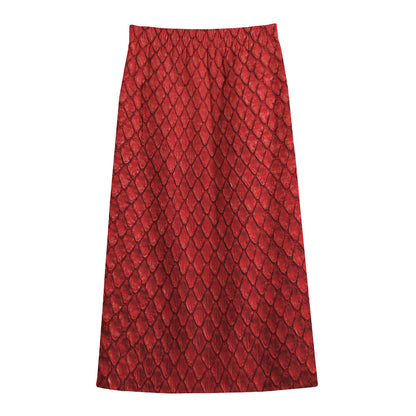 Red Python Snakeskin Print Cotton Front Slit Maxi Skirt