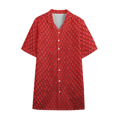 Red Python Snakeskin Print Cotton Hawaiian Shirt