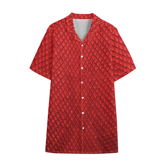 Red Python Snakeskin Print Cotton Hawaiian Shirt