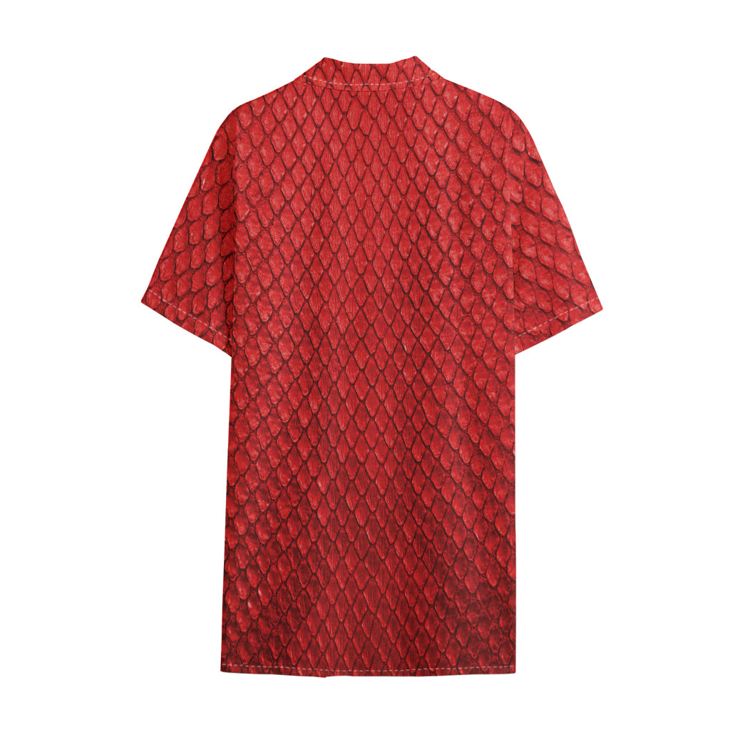 Red Python Snakeskin Print Cotton Hawaiian Shirt