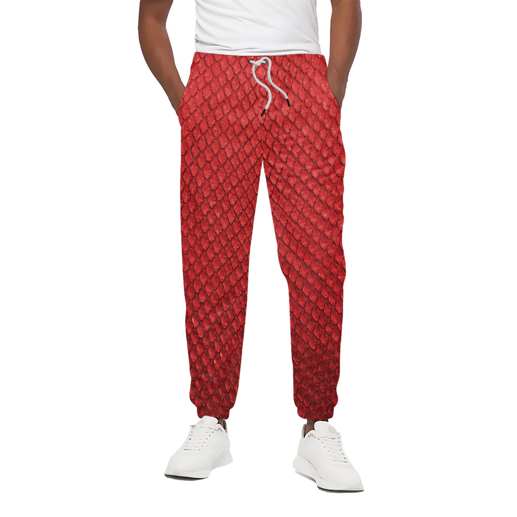 Red Python Snakeskin Print Cotton Pants