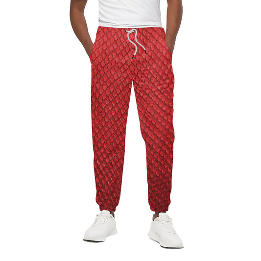 Red Python Snakeskin Print Cotton Pants