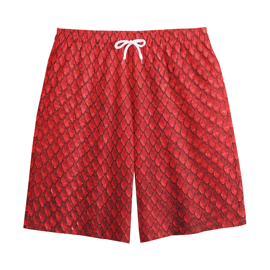 Red Python Snakeskin Print Cotton Shorts
