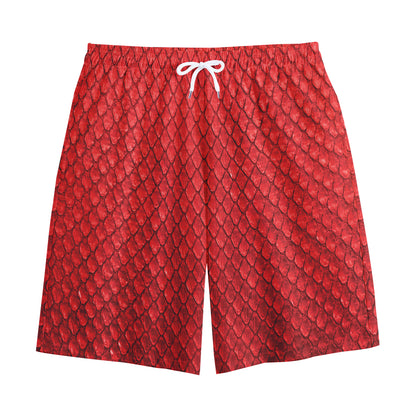 Red Python Snakeskin Print Cotton Shorts