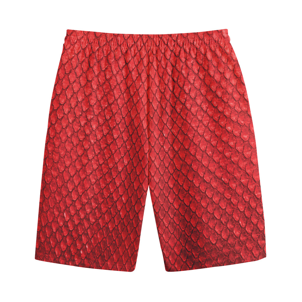 Red Python Snakeskin Print Cotton Shorts