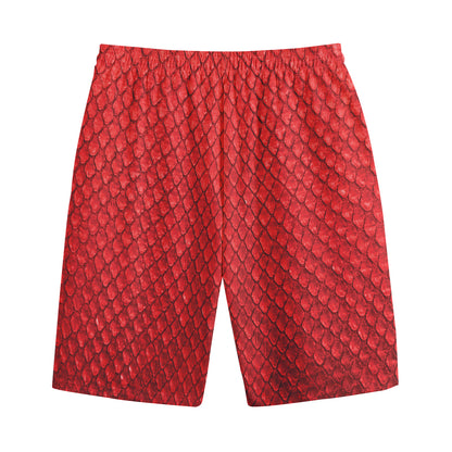 Red Python Snakeskin Print Cotton Shorts