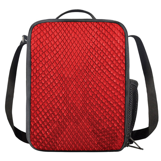 Red Python Snakeskin Print Crossbody Lunch Bag
