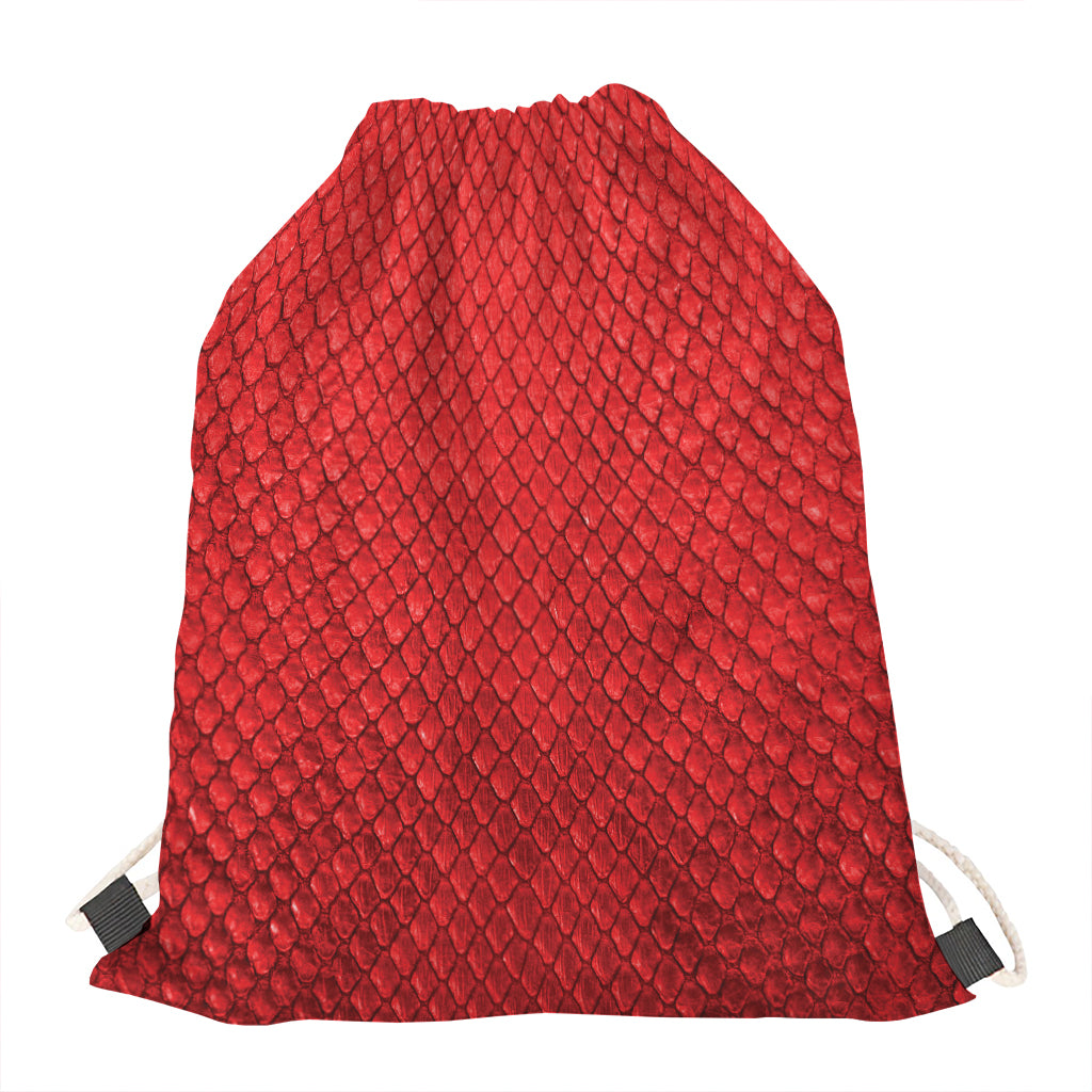 Red Python Snakeskin Print Drawstring Bag