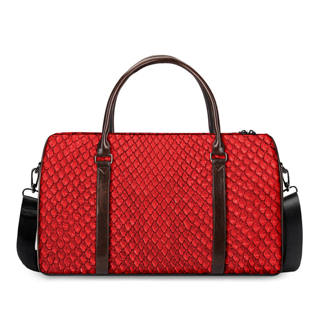 Red Python Snakeskin Print Duffle Bag