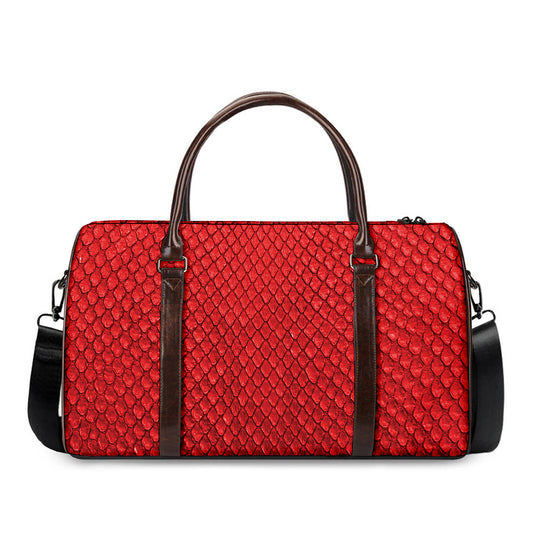 Red Python Snakeskin Print Duffle Bag