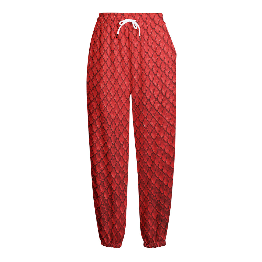 Red Python Snakeskin Print Fleece Lined Knit Pants