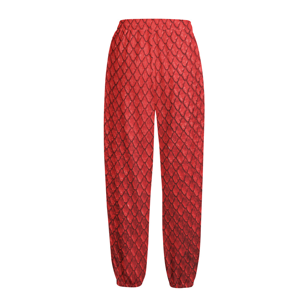 Red Python Snakeskin Print Fleece Lined Knit Pants