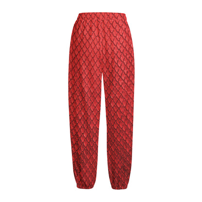 Red Python Snakeskin Print Fleece Lined Knit Pants