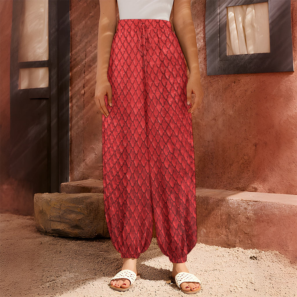 Red Python Snakeskin Print Harem Pants