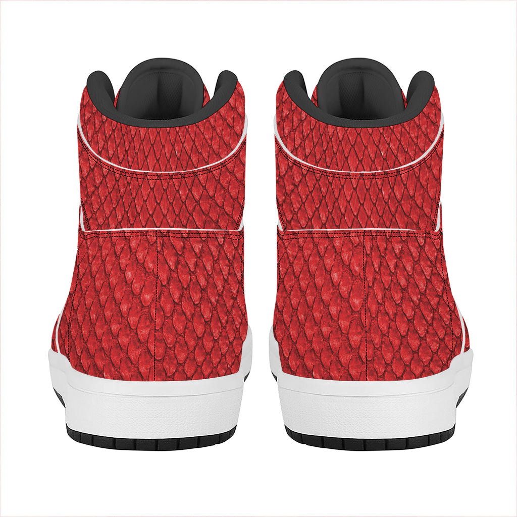 Red Python Snakeskin Print High Top Leather Sneakers