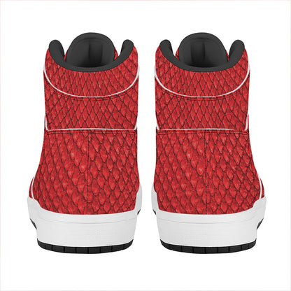 Red Python Snakeskin Print High Top Leather Sneakers