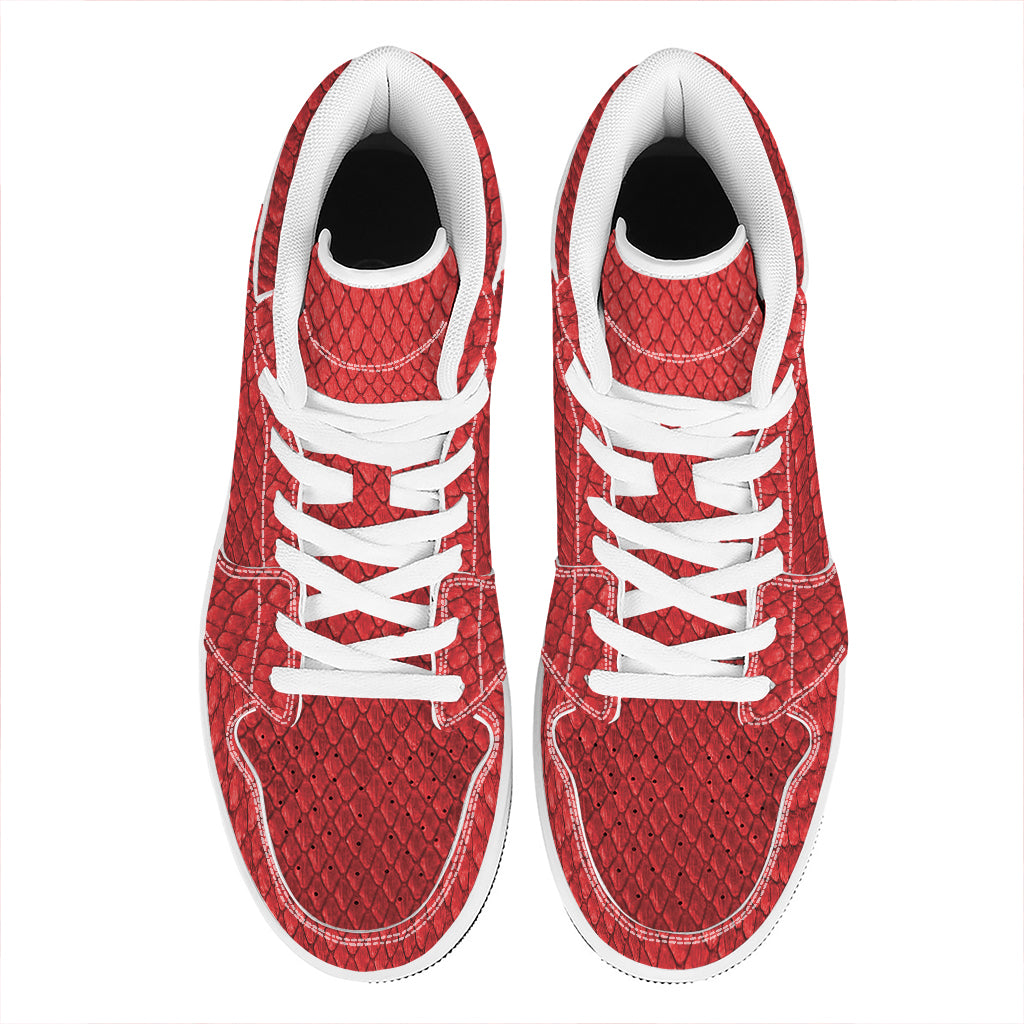 Red Python Snakeskin Print High Top Leather Sneakers