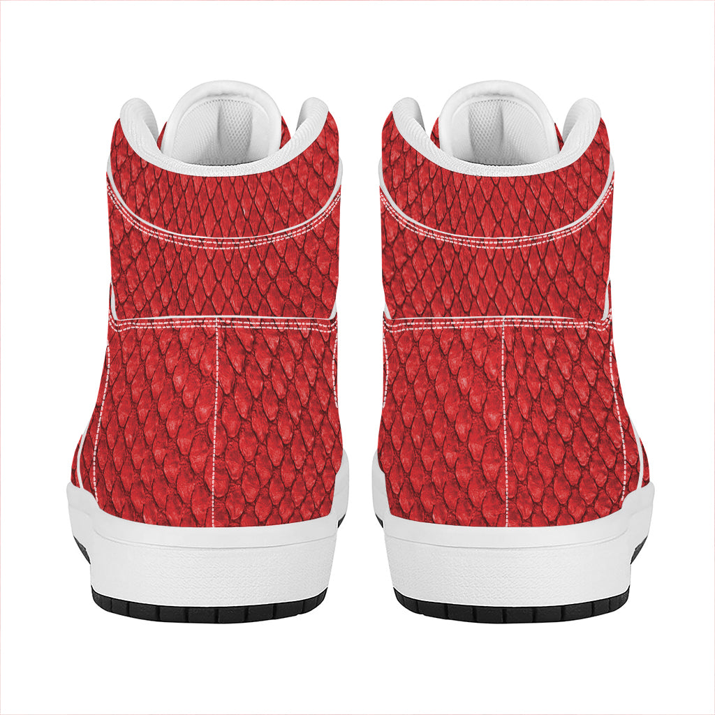Red Python Snakeskin Print High Top Leather Sneakers