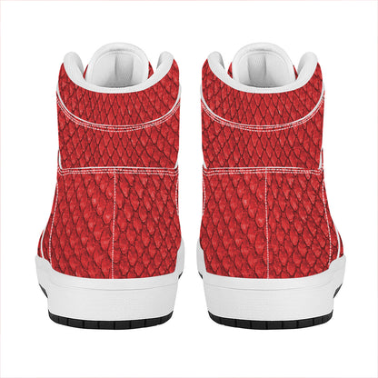 Red Python Snakeskin Print High Top Leather Sneakers
