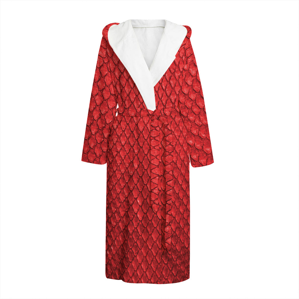 Red Python Snakeskin Print Hooded Bathrobe