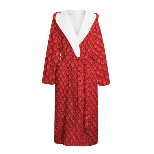Red Python Snakeskin Print Hooded Bathrobe