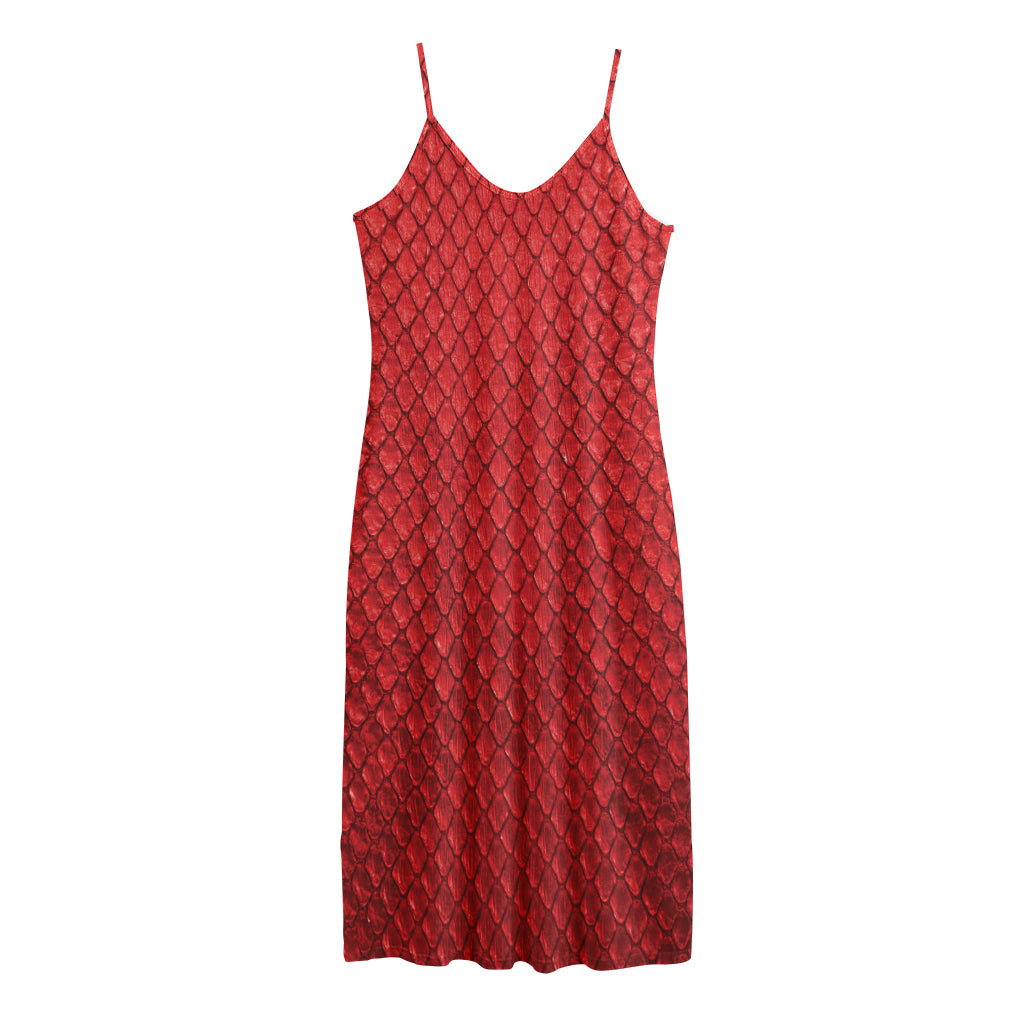 Red Python Snakeskin Print Jersey Midi Cami Dress