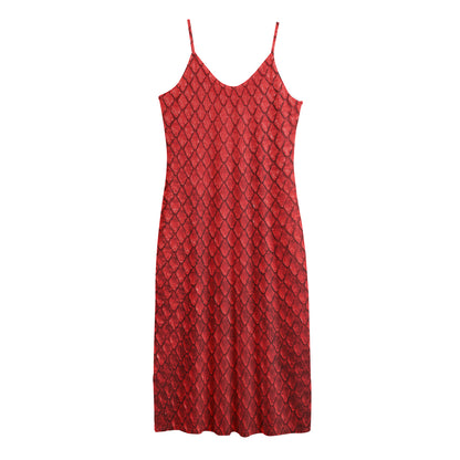Red Python Snakeskin Print Jersey Midi Cami Dress