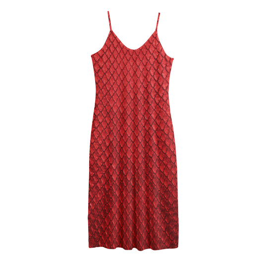 Red Python Snakeskin Print Jersey Midi Cami Dress
