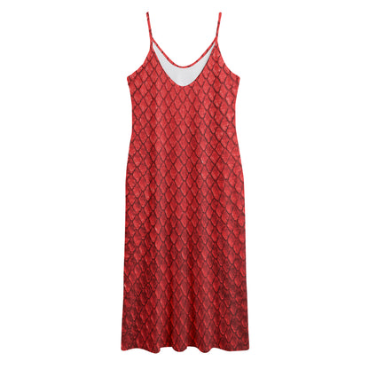 Red Python Snakeskin Print Jersey Midi Cami Dress