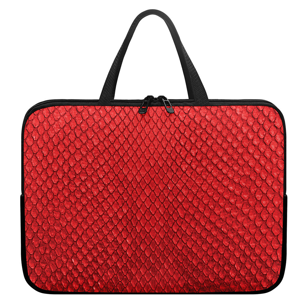Red Python Snakeskin Print Laptop Sleeve With Handle