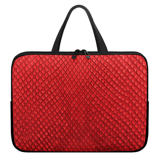 Red Python Snakeskin Print Laptop Sleeve With Handle