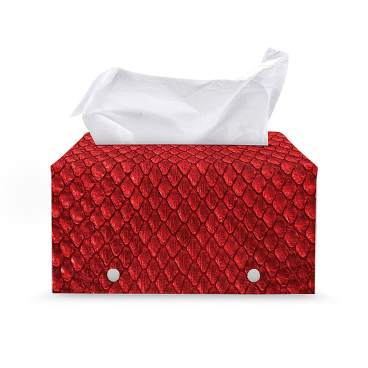 Red Python Snakeskin Print Leather Tissue Box Cover
