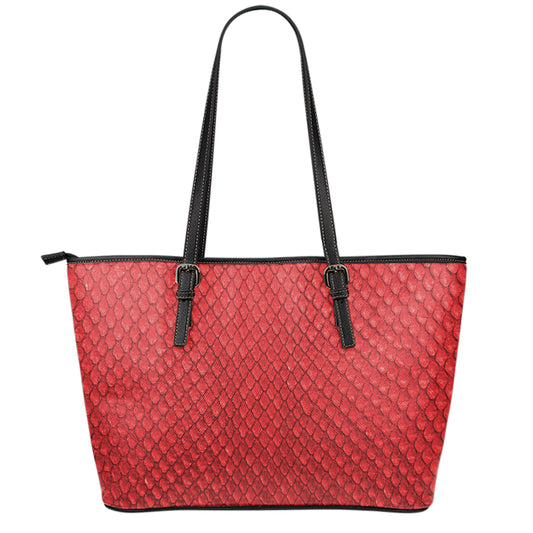 Red Python Snakeskin Print Leather Tote Bag