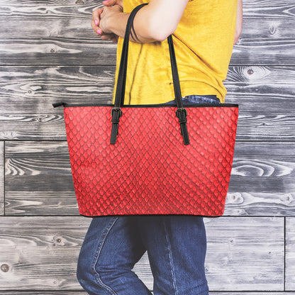 Red Python Snakeskin Print Leather Tote Bag