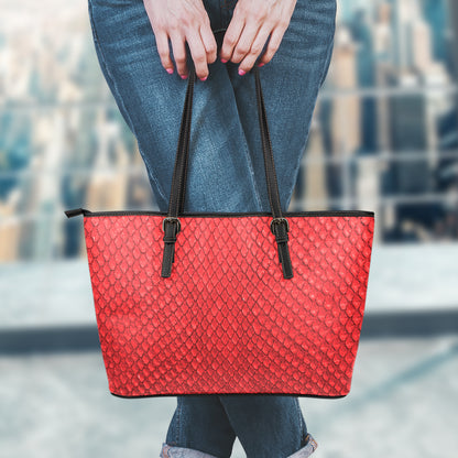 Red Python Snakeskin Print Leather Tote Bag