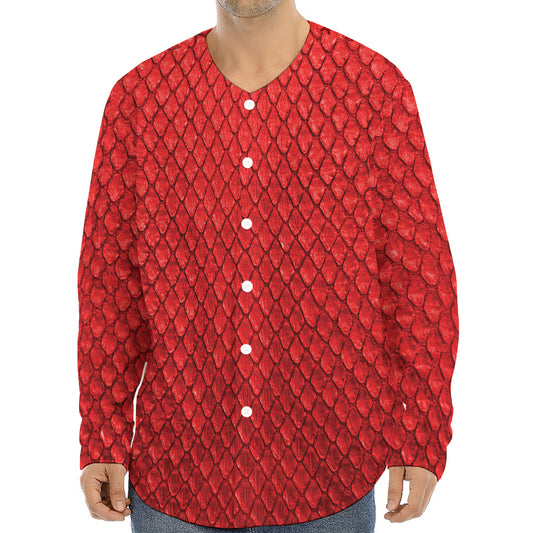 Red Python Snakeskin Print Long Sleeve Baseball Jersey