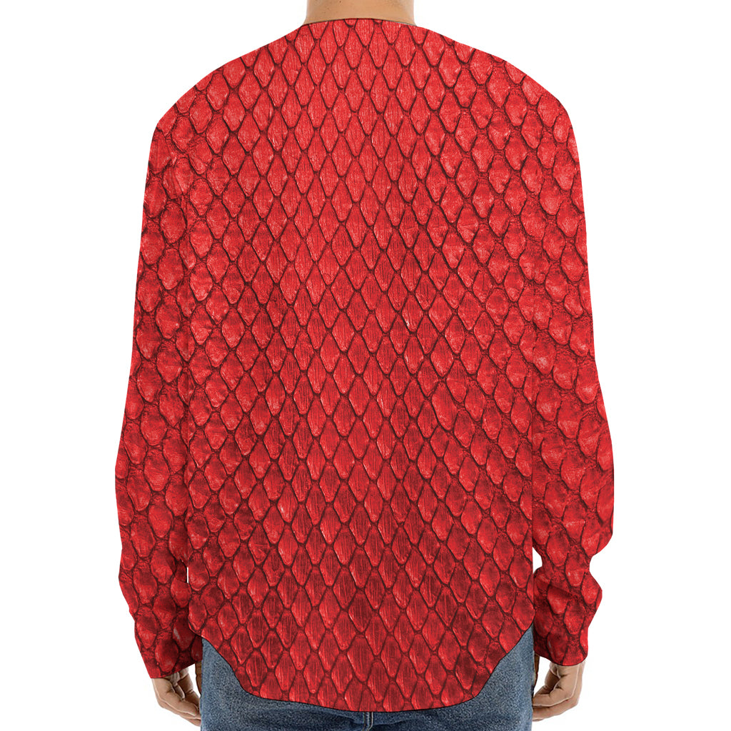 Red Python Snakeskin Print Long Sleeve Baseball Jersey