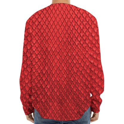 Red Python Snakeskin Print Long Sleeve Baseball Jersey