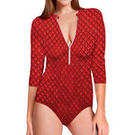 Red Python Snakeskin Print Long Sleeve Swimsuit