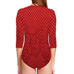 Red Python Snakeskin Print Long Sleeve Swimsuit
