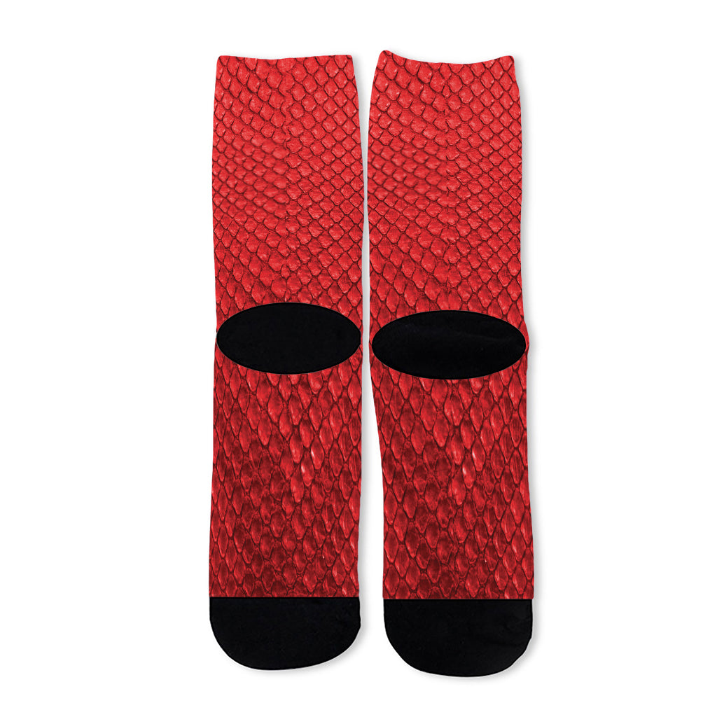 Red Python Snakeskin Print Long Socks