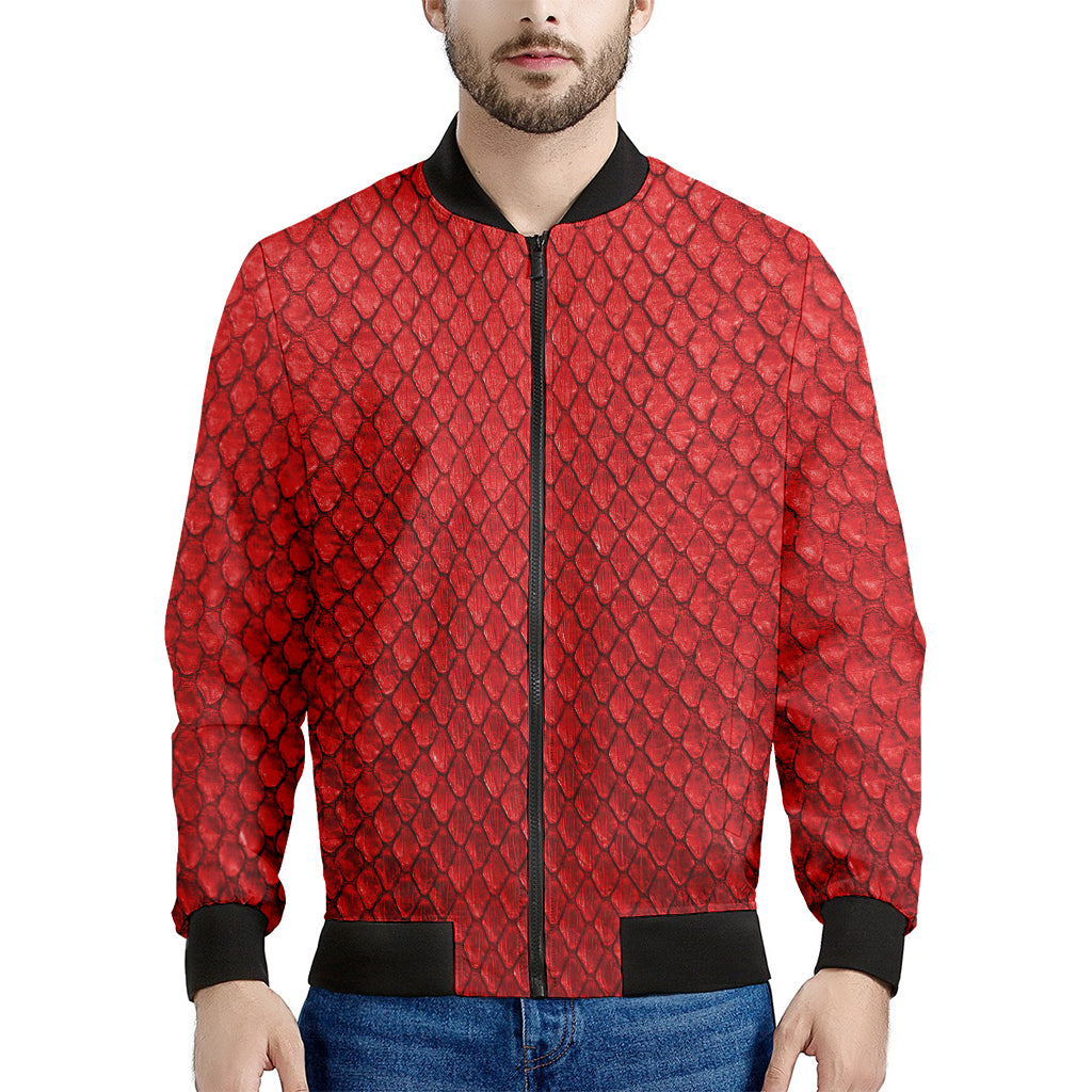 Red Python Snakeskin Print Men's Bomber Jacket