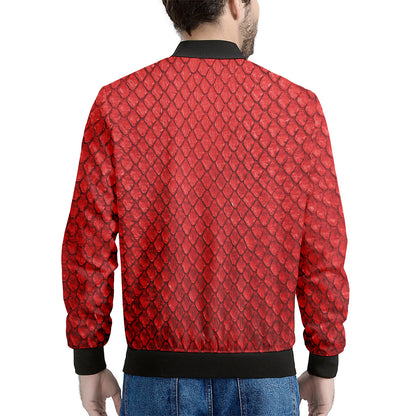 Red Python Snakeskin Print Men's Bomber Jacket