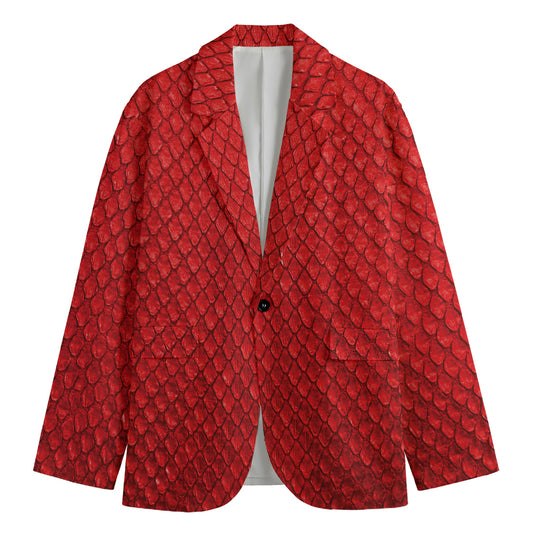 Red Python Snakeskin Print Men's Cotton Blazer