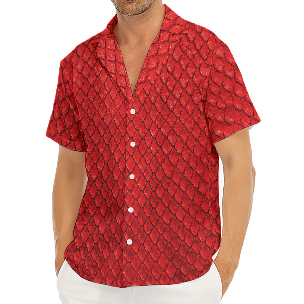 Red Python Snakeskin Print Men's Deep V-Neck Shirt