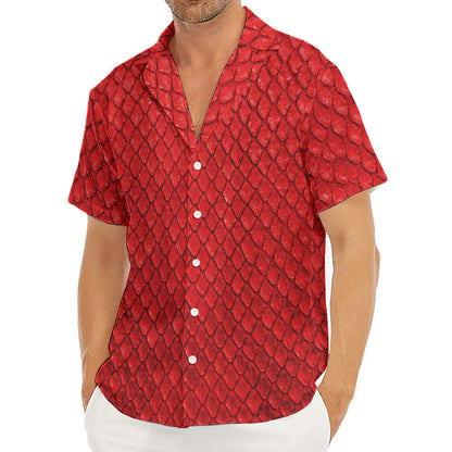 Red Python Snakeskin Print Men's Deep V-Neck Shirt